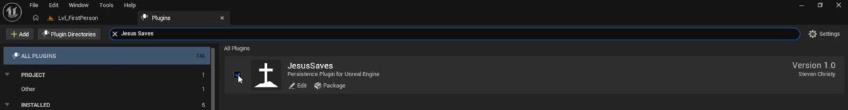 Enabling the Jesus Saves plugin in Edit → Plugins