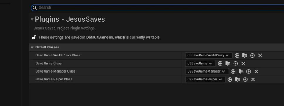 Project Settings → Jesus Saves default classes