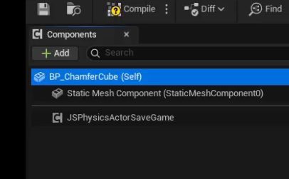 The JS Physics Actor Save Game Component on the cube Blueprint